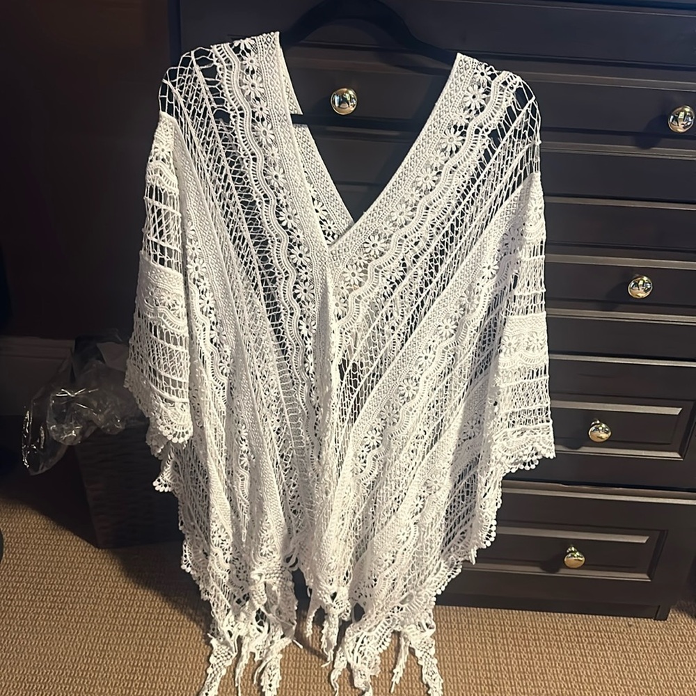 XCVI nwt one size OS cover up poncho cotton white gorgeous $255